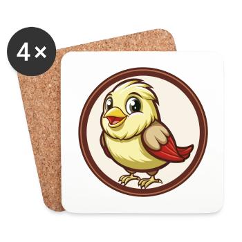Canari oiseau coloré Kawaii dessin animé Personnage Animal de compagnie - Dessous de verre (lot de 4) - blanc - Devant