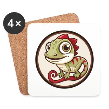 Chameleon Colorful Kawaii Cartoon Character Pet - Coasters (set of 4) - white - Front