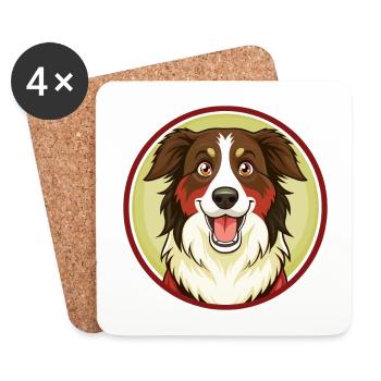 Australian Shepherd Dog Kawaii Cartoon Character - Coasters (set of 4) - white - Front