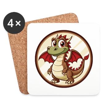 Drache Bunte Kawaii Cartoon Figur Clipart - Untersetzer (4er-Set) - Weiß - Vorne