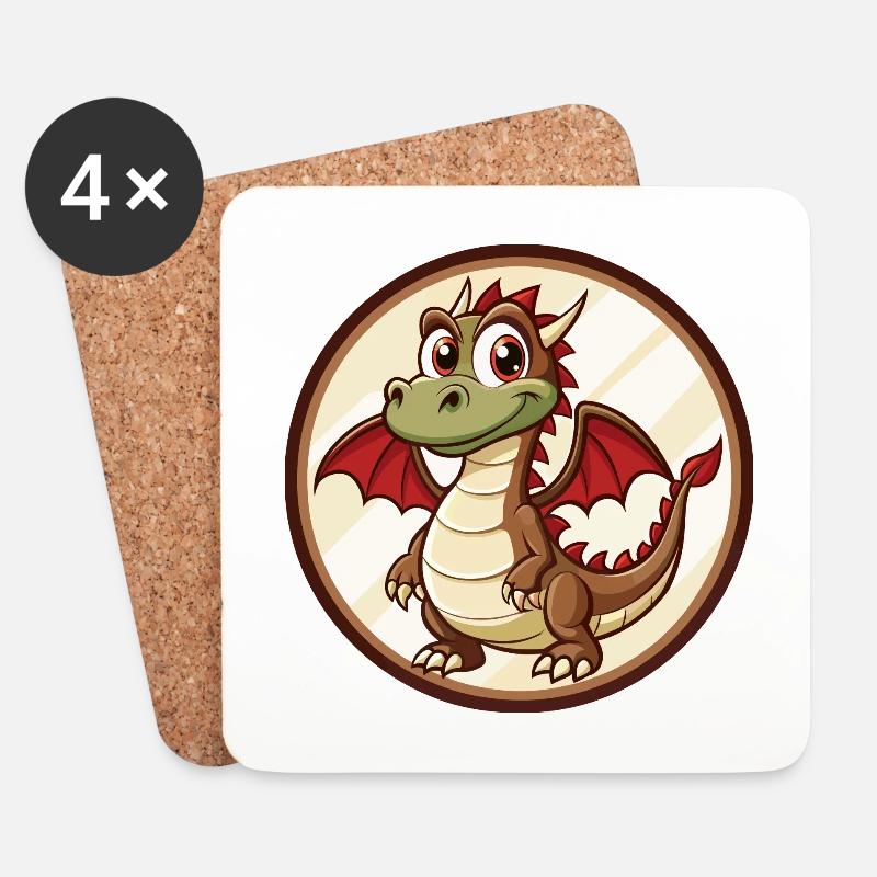 Drache Bunte Kawaii Cartoon Figur Clipart - Untersetzer (4er-Set) - Weiß