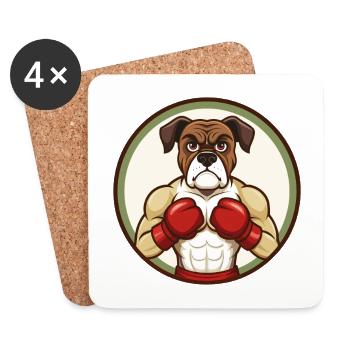 Boxer Chien Coloré Kawaii Dessin Animé Personnage Animal de compagnie - Dessous de verre (lot de 4) - blanc - Devant