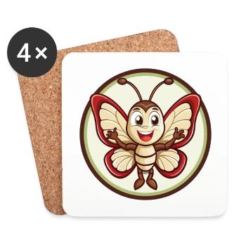 papillon coloré kawaii dessin animé personnage animal de compagnie - Dessous de verre (lot de 4) - blanc - Devant