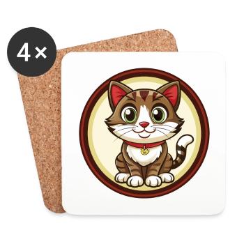 Cat Colorful Kawaii Cartoon Character Clipart Pet - Coasters (set of 4) - white - Front
