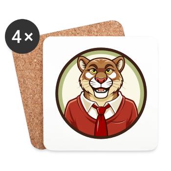 Cougar coloré Kawaii Dessin animé Personnage Clipart - Dessous de verre (lot de 4) - blanc - Devant