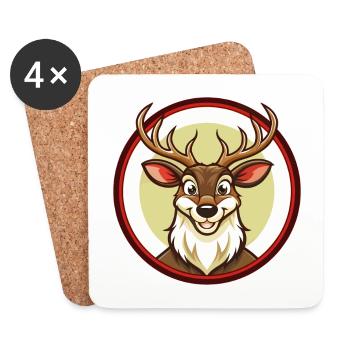 cerf coloré kawaii dessin animé personnage clipart animal de compagnie - Dessous de verre (lot de 4) - blanc - Devant