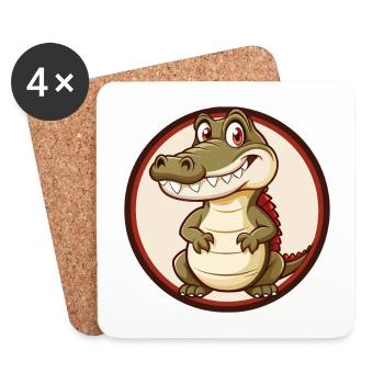 Crocodile Coloré Kawaii Dessin Animé Personnage Animal de compagnie - Dessous de verre (lot de 4) - blanc - Devant