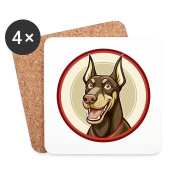 Dobermann chien coloré Kawaii dessin animé Clipart animal de compagnie - Dessous de verre (lot de 4) - blanc - Devant