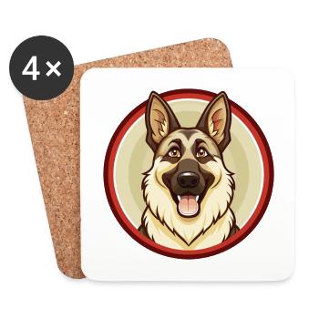 German Shepherd Dog Kawaii Cartoon Character Pet - Coasters (set of 4) - white - Front