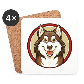 Husky Dog Colorful Kawaii Cartoon Character Pet - Coasters (set of 4) - white - Front