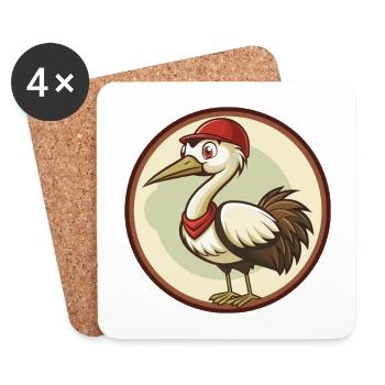 Crane Colorful Kawaii Cartoon Character Clipart - Coasters (set of 4) - white - Front