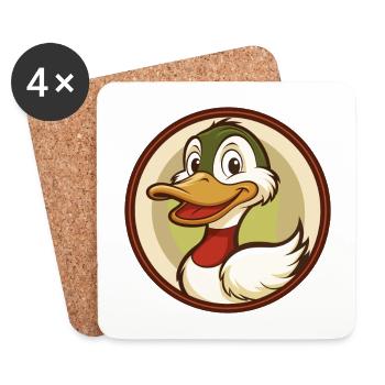 Canard Coloré Kawaii Dessin Animé Personnage Clipart Animal de compagnie - Dessous de verre (lot de 4) - blanc - Devant
