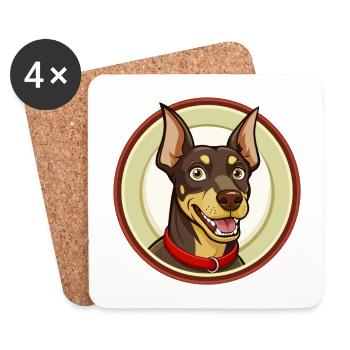 Deutscher Pinscher Hund Kawaii Zeichentrickfigur Haustier - Untersetzer (4er-Set) - Weiß - Vorne