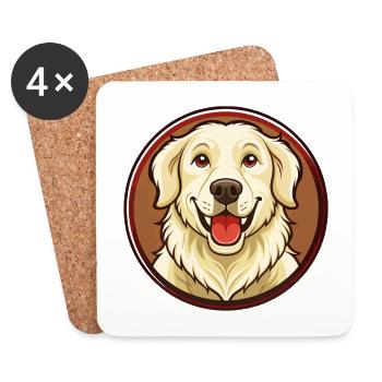 Golden Retriever Chien Kawaii Dessin animé Personnage Animal de compagnie - Dessous de verre (lot de 4) - blanc - Devant