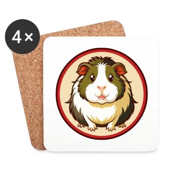 Cochon d’Inde Coloré Kawaii Dessin animé Personnage Animal de compagnie - Dessous de verre (lot de 4) - blanc - Devant