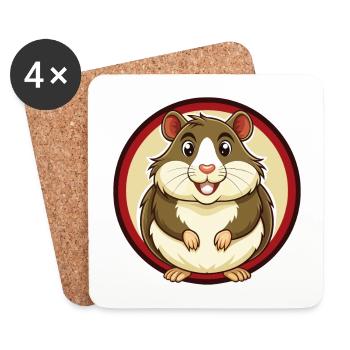 Hamster coloré Kawaii dessin animé Personnage Clipart - Dessous de verre (lot de 4) - blanc - Devant