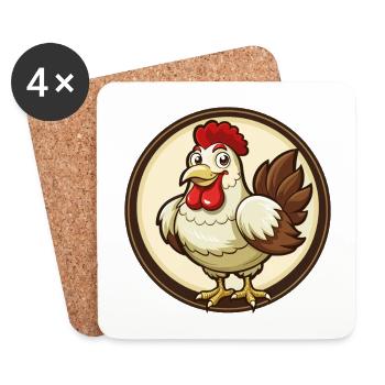 Poule coloré Kawaii dessin animé personnage Clipart Animal de compagnie - Dessous de verre (lot de 4) - blanc - Devant