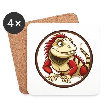 Iguana Colorful Kawaii Cartoon Character Clipart - Coasters (set of 4) - white - Front