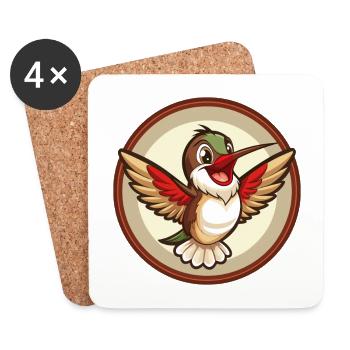 Colibri coloré Kawaii personnage de dessin animé animal de compagnie - Dessous de verre (lot de 4) - blanc - Devant