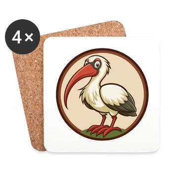 ibis coloré kawaii dessin animé personnage clipart animal de compagnie - Dessous de verre (lot de 4) - blanc - Devant