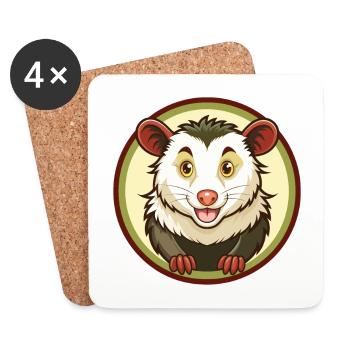 Opossum coloré Kawaii Dessin animé Personnage Clipart - Dessous de verre (lot de 4) - blanc - Devant