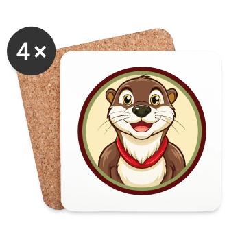 loutre coloré kawaii dessin animé personnage clipart - Dessous de verre (lot de 4) - blanc - Devant