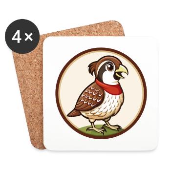 Quail Colorful Kawaii Cartoon Character Clipart - Coasters (set of 4) - white - Front
