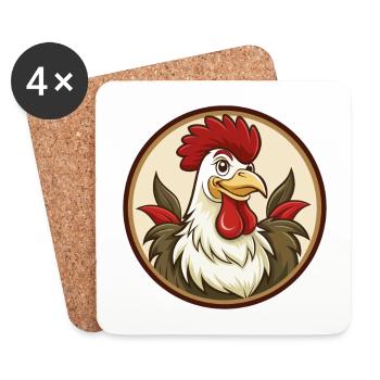 Coq coloré Kawaii Dessin animé Personnage Clipart - Dessous de verre (lot de 4) - blanc - Devant