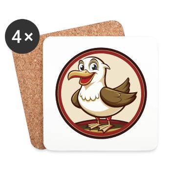 Seagull Colorful Kawaii Cartoon Character Clipart - Coasters (set of 4) - white - Front