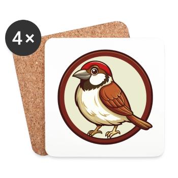 Sparrow Colorful Kawaii Cartoon Character Clipart - Coasters (set of 4) - white - Front