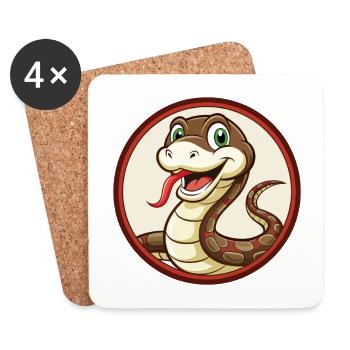 serpent coloré kawaii dessin animé personnage clipart - Dessous de verre (lot de 4) - blanc - Devant