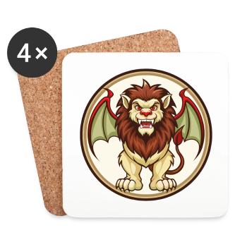 Manticore Coloré Kawaii Dessin Animé Personnage Animal de compagnie - Dessous de verre (lot de 4) - blanc - Devant