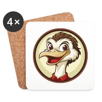 Ostrich Colorful Kawaii Cartoon Character Clipart - Coasters (set of 4) - white - Front