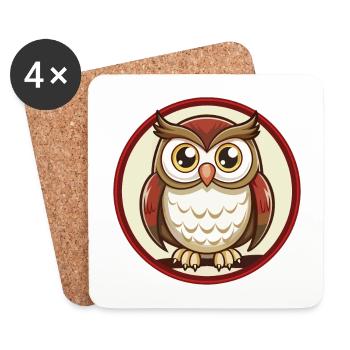 Owl Colorful Kawaii Cartoon Character Clipart Pet - Coasters (set of 4) - white - Front