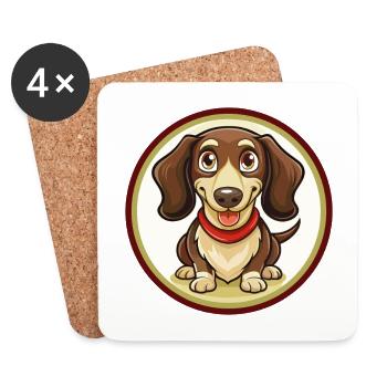 Dachshund Dog Colorful Kawaii Cartoon Clipart Pet - Coasters (set of 4) - white - Front