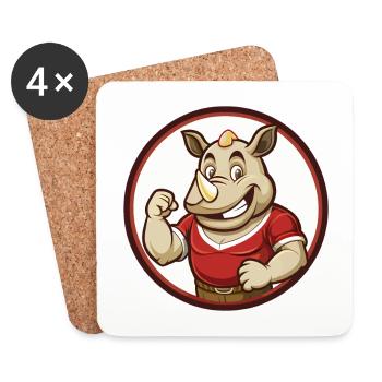 rhinocéros coloré kawaii personnage de dessin animé clipart - Dessous de verre (lot de 4) - blanc - Devant