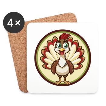 Peacock Colorful Kawaii Cartoon Character Clipart - Coasters (set of 4) - white - Front