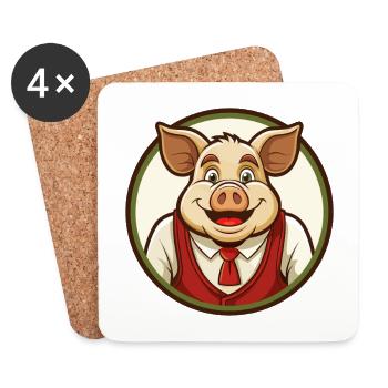 Cochon Coloré Kawaii Dessin Animé Personnage Clipart Animal de compagnie - Dessous de verre (lot de 4) - blanc - Devant