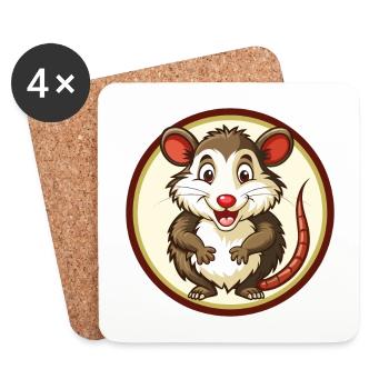opossum coloré kawaii dessin animé personnage clipart - Dessous de verre (lot de 4) - blanc - Devant
