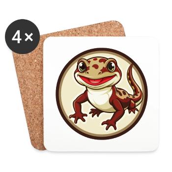 Salamandre coloré Kawaii dessin animé Personnage Animal de compagnie - Dessous de verre (lot de 4) - blanc - Devant