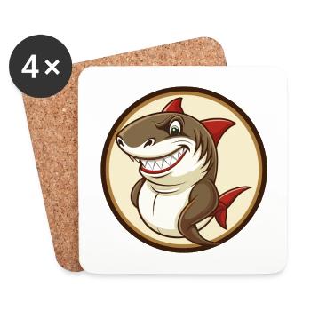 requin coloré kawaii dessin animé personnage clipart - Dessous de verre (lot de 4) - blanc - Devant