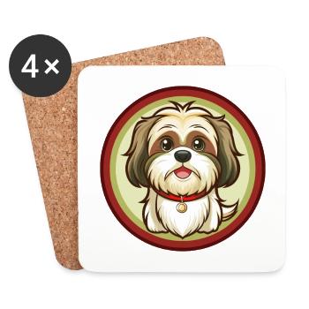 Shih Tzu Hund Bunte Kawaii Cartoon Figur Haustier - Untersetzer (4er-Set) - Weiß - Vorne
