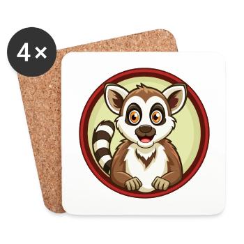 Lemur Colorful Kawaii Cartoon Character Clipart - Coasters (set of 4) - white - Front