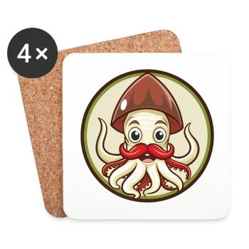 Squid Colorful Kawaii Cartoon Character Clipart - Coasters (set of 4) - white - Front