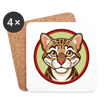 Ocelot Colorful Kawaii Cartoon Character Clipart - Coasters (set of 4) - white - Front