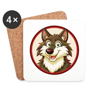 Wolf Colorful Kawaii Cartoon Character Clipart Pet - Coasters (set of 4) - white - Front