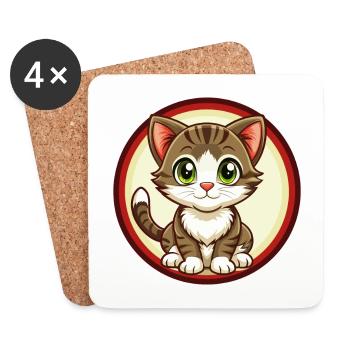 Kitten Colorful Kawaii Cartoon Character Clipart - Coasters (set of 4) - white - Front