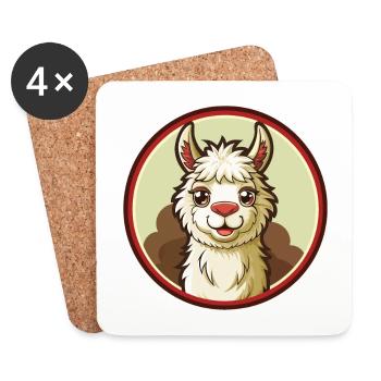 Lama coloré Kawaii Dessin animé Personnage Clipart - Dessous de verre (lot de 4) - blanc - Devant