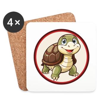 tortue coloré kawaii personnage de dessin animé clipart - Dessous de verre (lot de 4) - blanc - Devant