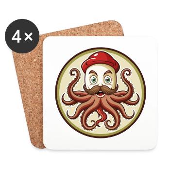 Octopus Colorful Kawaii Cartoon Character Clipart - Coasters (set of 4) - white - Front